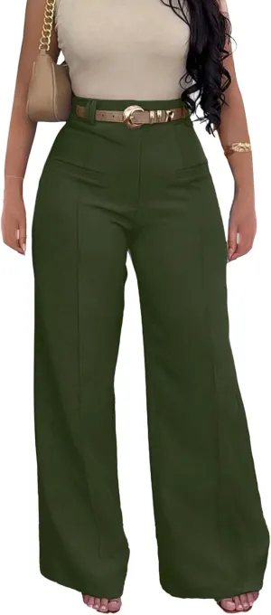 LAJIOJIO Wide Leg Dress Pants for Women Dressy Business Casual High Waisted Straight Leg Work Office Trousers Slacks
