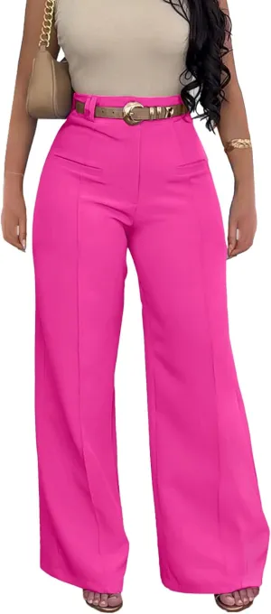 LAJIOJIO Wide Leg Dress Pants for Women Dressy Business Casual High Waisted Straight Leg Work Office Trousers Slacks