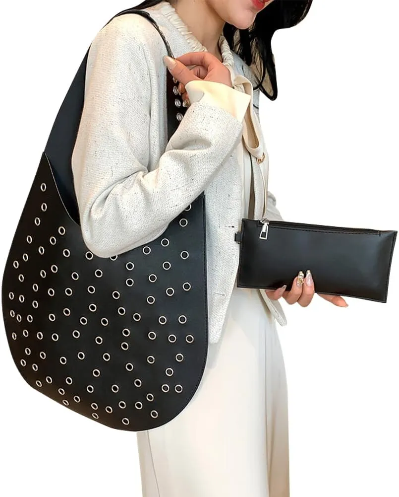 Large Capacity Shoulder Bag PU Leather Trendy Retro Commuting Bag with Purse Underarm Bag for Women Work Shopping Tr