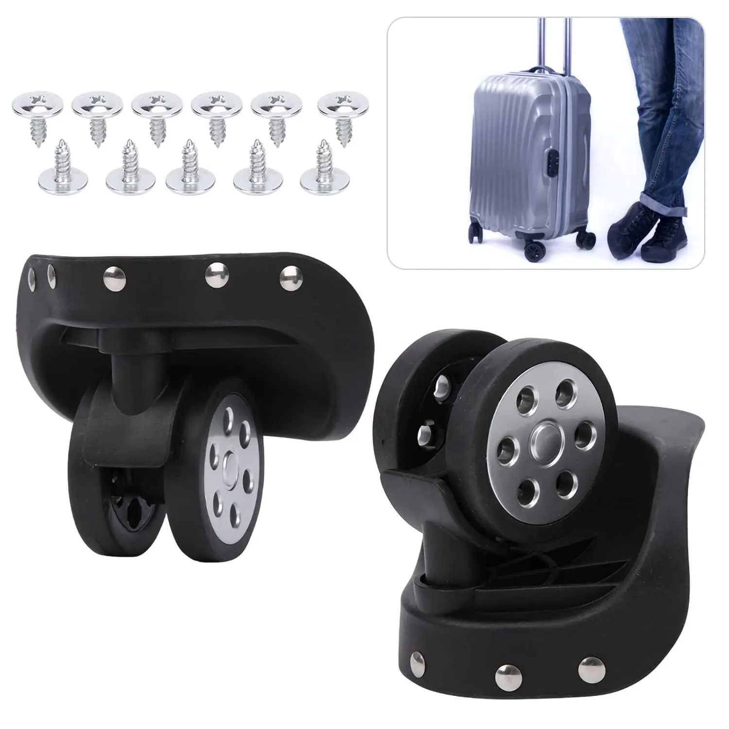 Large Suitcase Wheel Set, 2Pcs Durable Swivel Spinner Casters for Travel & Customs Luggage