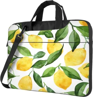Lemon Leaf Laptop Shoulder Bag for Women, Yellow Lemon Laptop Sleeve Case Durable Computer Bag
