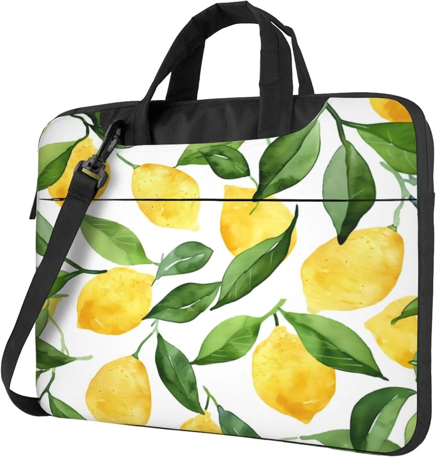 Lemon Leaf Laptop Shoulder Bag for Women, Yellow Lemon Laptop Sleeve Case Durable Computer Bag