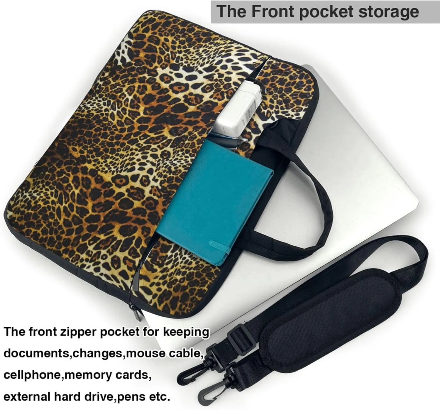 Leopard Print Laptop Shoulder Bag for Women, Animal Leopard Print Laptop Sleeve Case Durable Computer Bag