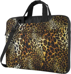 Leopard Print Laptop Shoulder Bag for Women, Animal Leopard Print Laptop Sleeve Case Durable Computer Bag