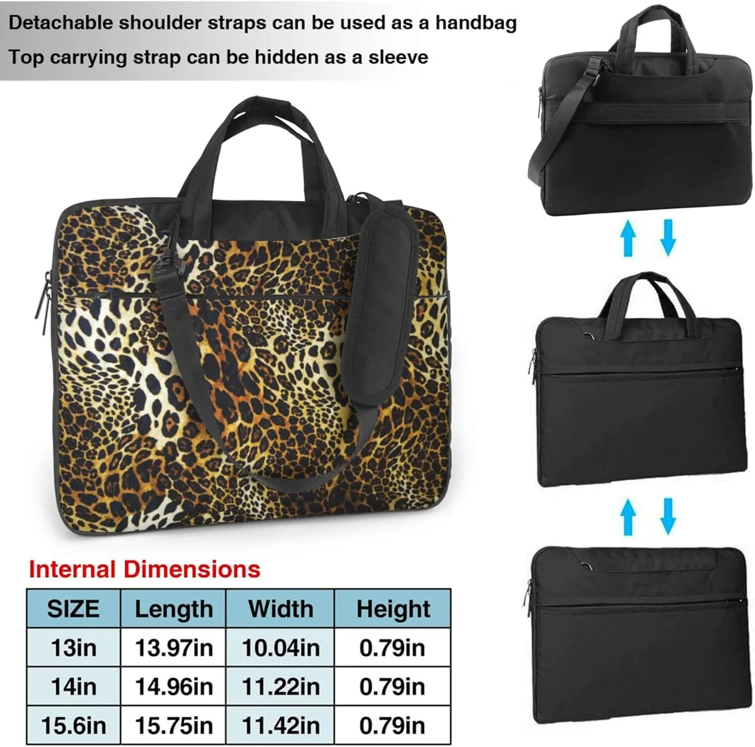 Leopard Print Laptop Shoulder Bag for Women, Animal Leopard Print Laptop Sleeve Case Durable Computer Bag