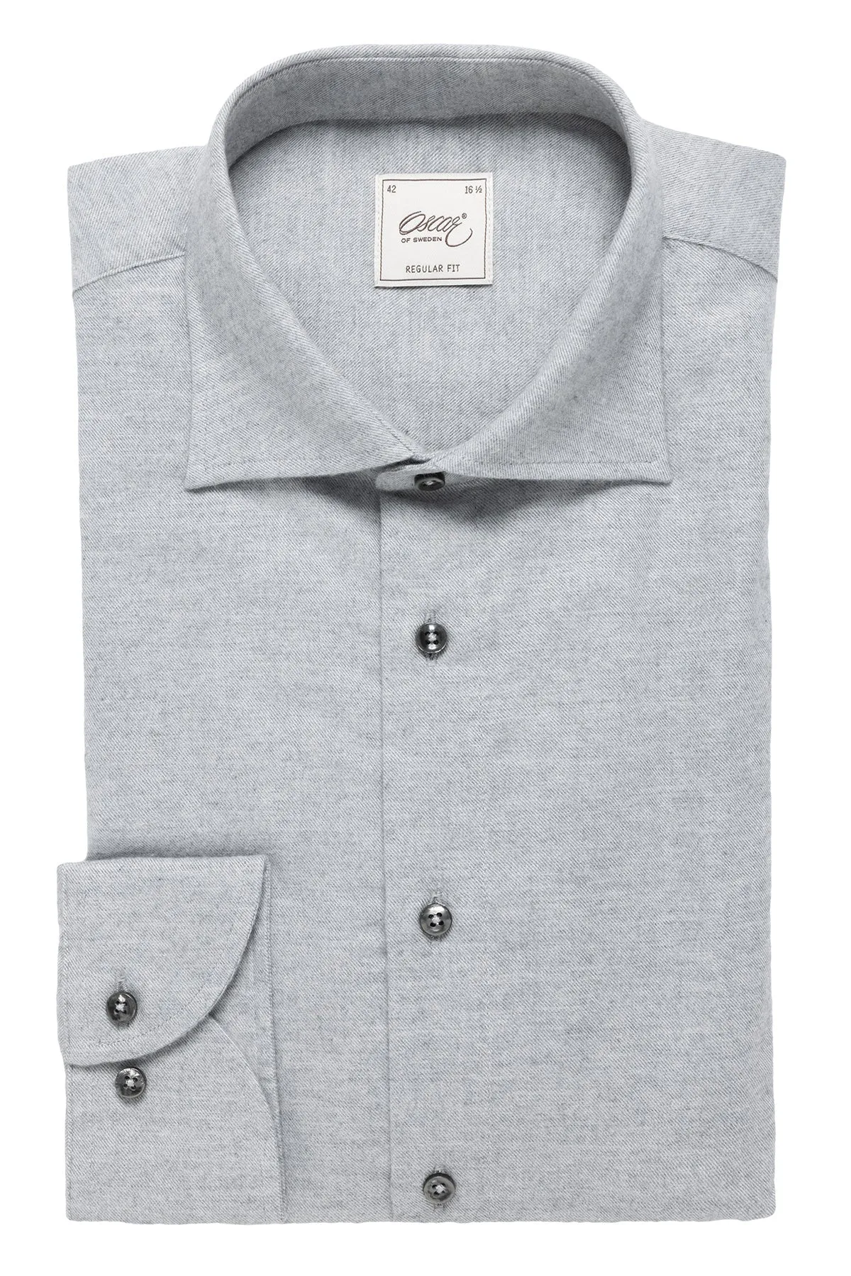 Light grey cotton cashmere flannel regular fit shirt