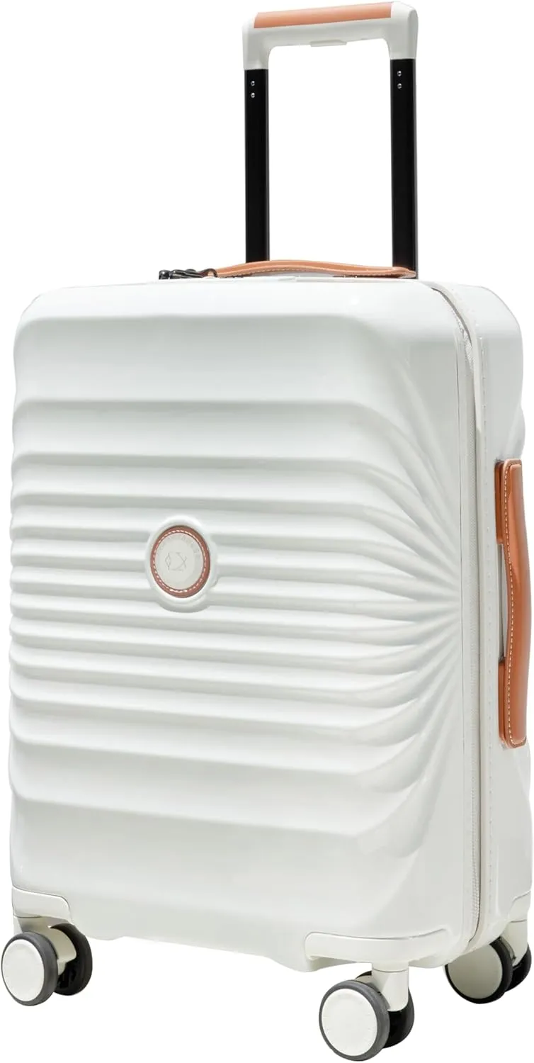 Lightweight 28" Luggage with USB Port and Wheel Lock, Creamy White, Durable Artificial Leather