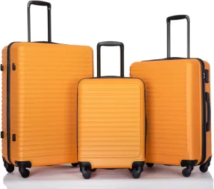 Lightweight 3 Piece Luggage Set with Spinner Wheels and Hooks, Durable ABS Material, Orange