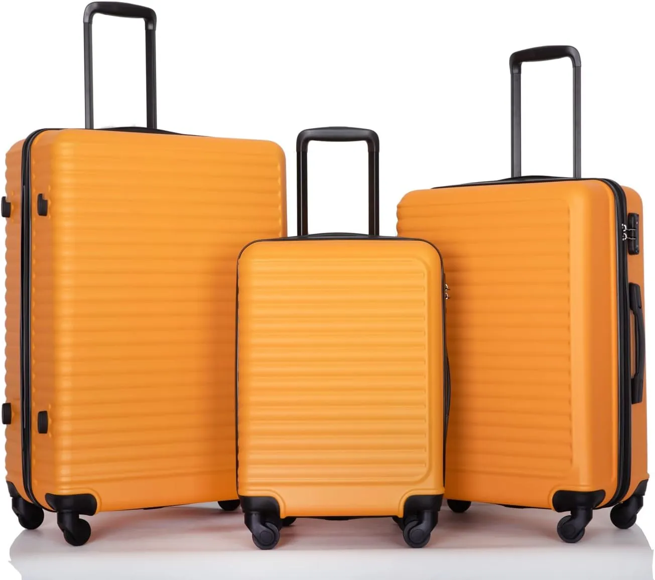 Lightweight 3 Piece Luggage Set with Spinner Wheels and Hooks, Durable ABS Material, Orange