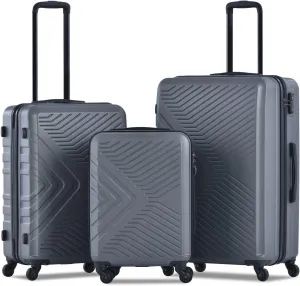 Lightweight 3 Piece Luggage Set with Spinner Wheels, Durable Hard Shell and TSA Lock, Gray