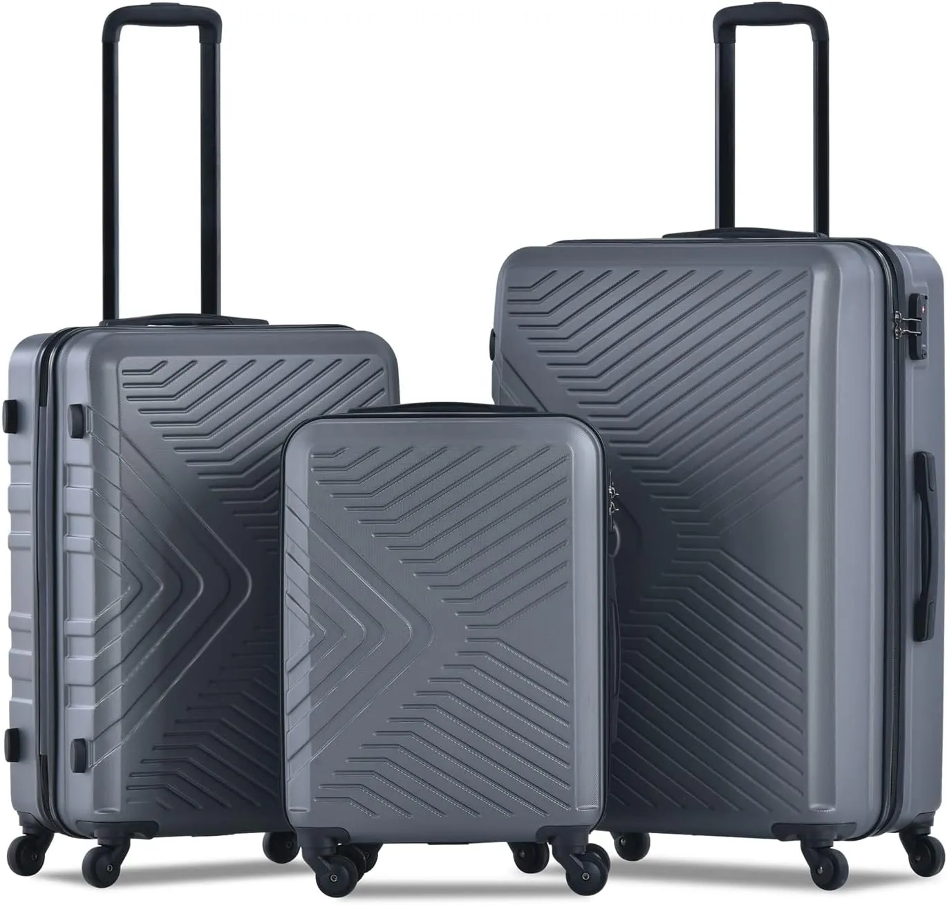 Lightweight 3 Piece Luggage Set with Spinner Wheels, Durable Hard Shell and TSA Lock, Gray