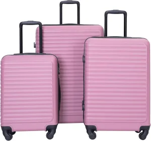 Lightweight and Durable 3 Piece Luggage Set for Travel, Spinner Wheels, Adjustable Handle, Pink