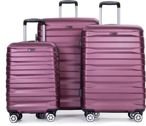 Lightweight and Durable 3 Piece Luggage Set with Expandable Storage and Double Spinner Wheels, Wine