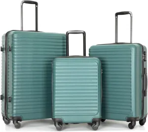 Lightweight and Durable 3 Piece Luggage Set with Spinner Wheels and Combination Lock - Green