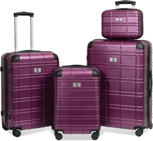 Lightweight and Durable 4-Piece Luggage Set for Travelers, Hardside Construction with Spinner Wheels, Purple