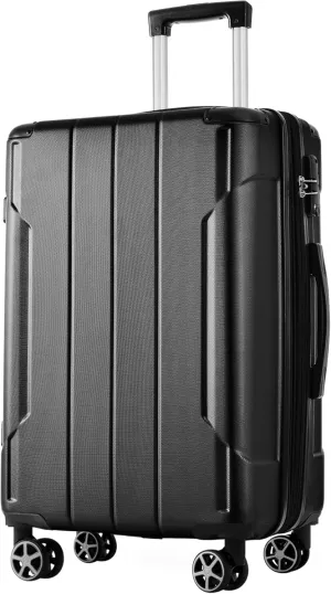 Lightweight and Durable Hardshell Luggage, Expandable 28-Inch Checked Suitcase with Silent Spinner Wheels, Black