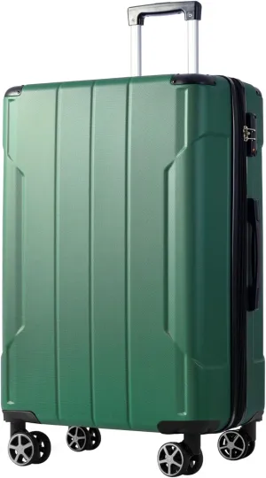 Lightweight Expandable Hardshell Luggage, Durable ABS Material, Double Spinner Wheels, 28-Inch Checked Suitcase, Green