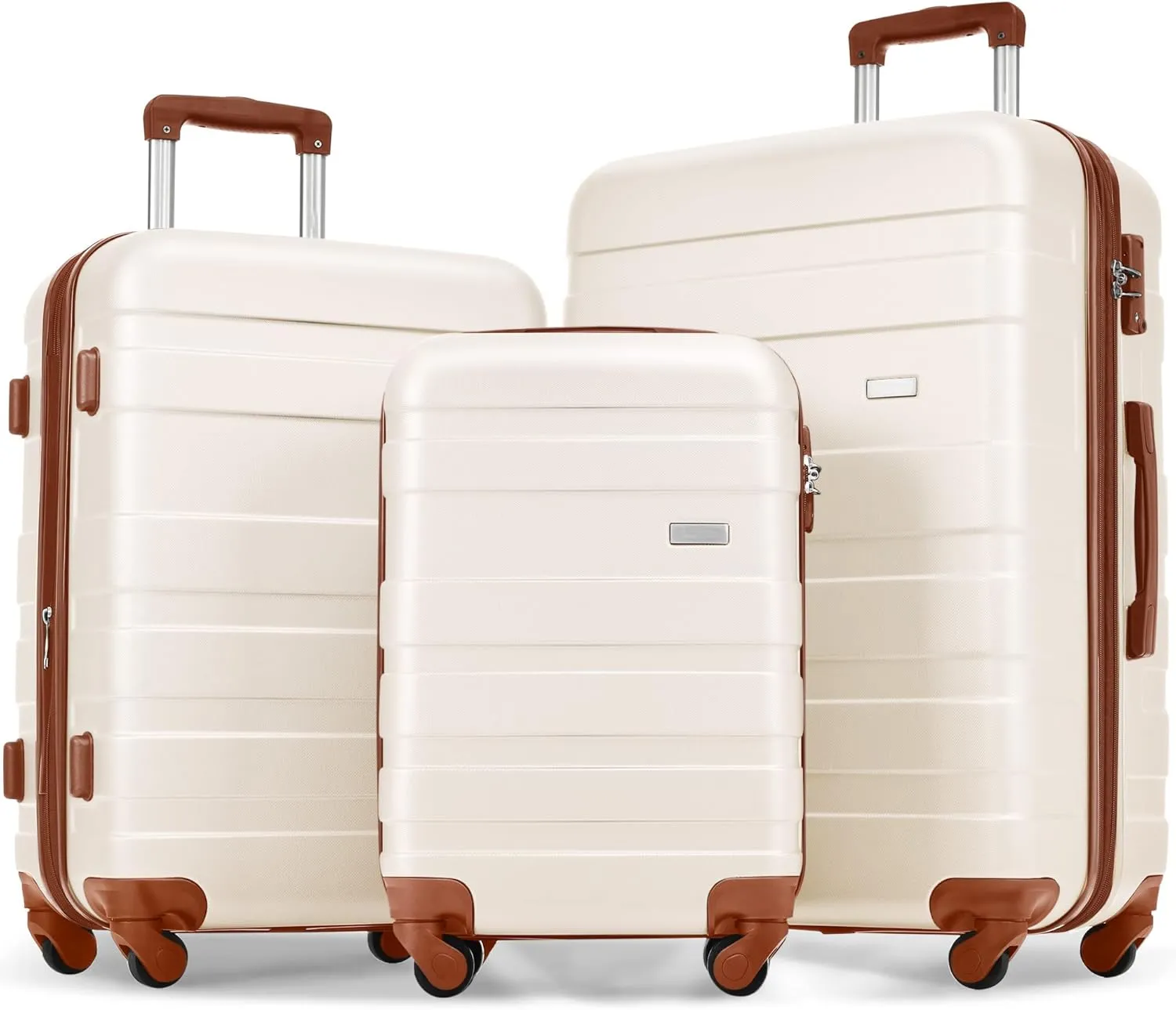 Lightweight Hardshell Luggage Set for Travel, Durable 3-Piece Suitcase with Spinner Wheels, Ivory