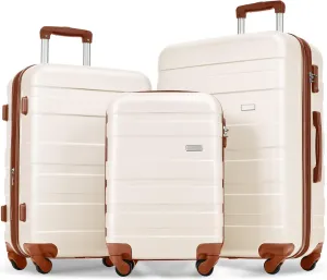 Lightweight Hardshell Luggage Set for Travel, Durable 3-Piece Suitcase with Spinner Wheels, Ivory