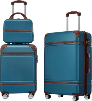 Lightweight Hardshell Luggage Set with Cosmetic Case, 20" & 24" Spinner Suitcases, Durable ABS, Blue