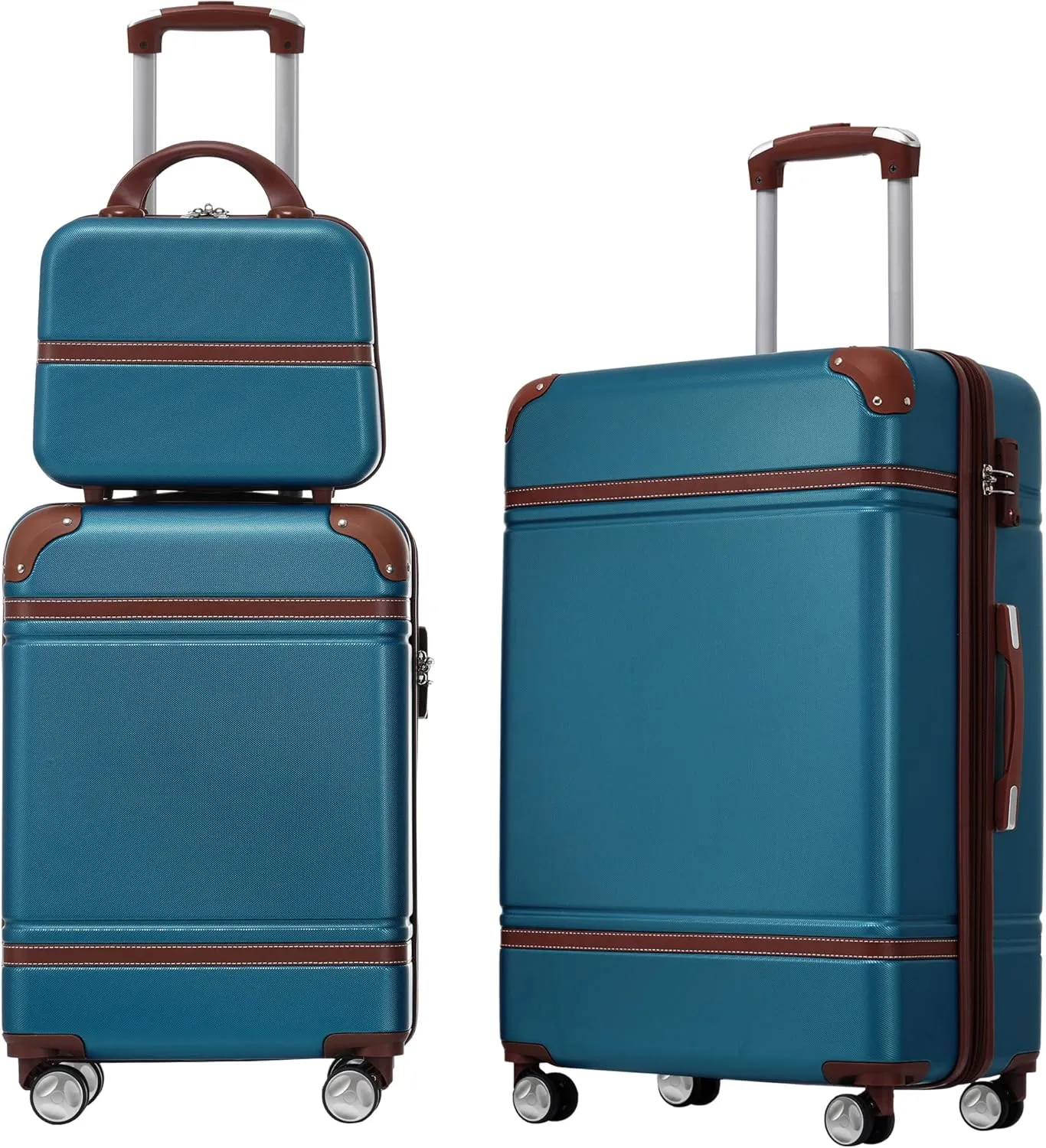 Lightweight Hardshell Luggage Set with Cosmetic Case, 20" & 24" Spinner Suitcases, Durable ABS, Blue