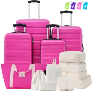 Lightweight Hardshell Luggage Set with Expandable Spinner Suitcases, 4-Piece Collection in Pink, Durable ABS Material
