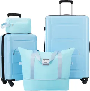 Lightweight Travel Solution with 2 Piece Luggage Set, Expandable Spinner Wheels, Durable ABS Material, Light Blue