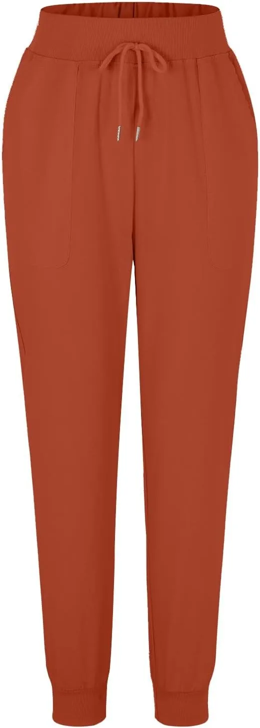 Linen Joggers for Women Casual Tapered Pants Elastic High Waist Cotton Linen Pants Drawstring Pants with Pockets Trousers