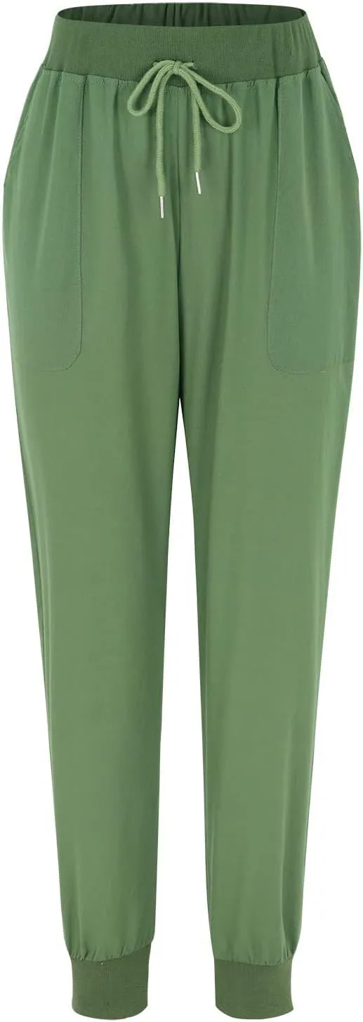 Linen Joggers for Women Casual Tapered Pants Elastic High Waist Cotton Linen Pants Drawstring Pants with Pockets Trousers