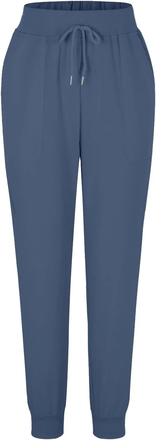 Linen Joggers for Women Casual Tapered Pants Elastic High Waist Cotton Linen Pants Drawstring Pants with Pockets Trousers