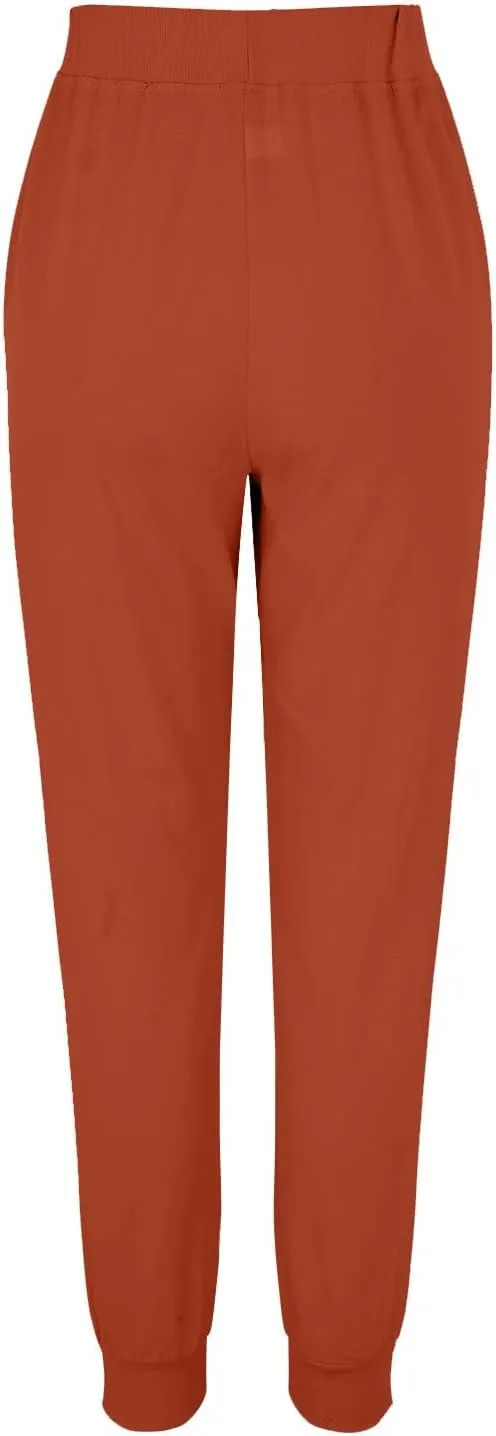 Linen Joggers for Women Casual Tapered Pants Elastic High Waist Cotton Linen Pants Drawstring Pants with Pockets Trousers