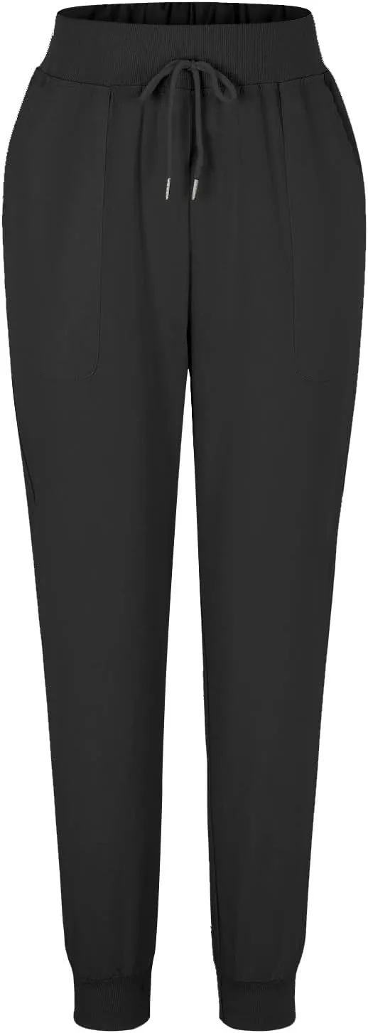 Linen Joggers for Women Casual Tapered Pants Elastic High Waist Cotton Linen Pants Drawstring Pants with Pockets Trousers