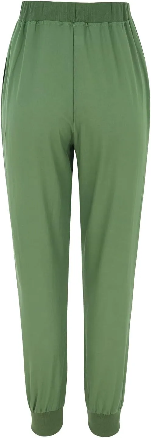 Linen Joggers for Women Casual Tapered Pants Elastic High Waist Cotton Linen Pants Drawstring Pants with Pockets Trousers