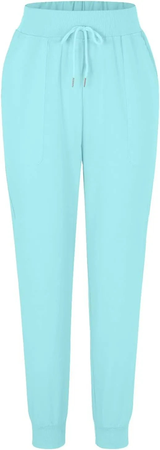 Linen Joggers for Women Casual Tapered Pants Elastic High Waist Cotton Linen Pants Drawstring Pants with Pockets Trousers
