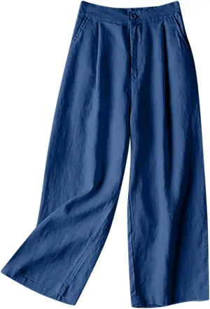 Linen Pants for Women Flowy Wide Leg Palazzo Pant High Waisted Drawstring Casual Pants Loose Lounge Beach Trouser