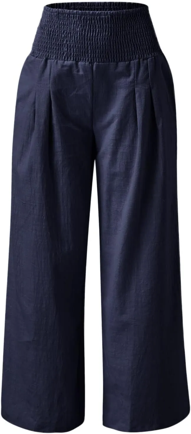 Linen Pants for Women Pleated High Waisted Wide Leg Pants Boho 2025 Summer Casual Pants Baggy Palazzo Pants
