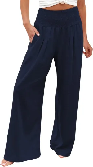 Linen Pants for Women Pleated High Waisted Wide Leg Pants Boho 2025 Summer Casual Pants Baggy Palazzo Pants