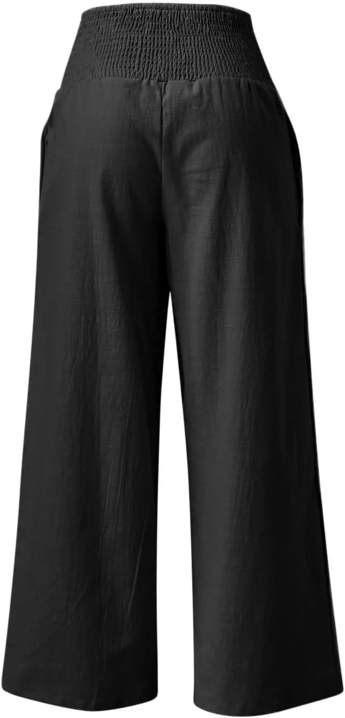 Linen Pants for Women Pleated High Waisted Wide Leg Pants Boho 2025 Summer Casual Pants Baggy Palazzo Pants