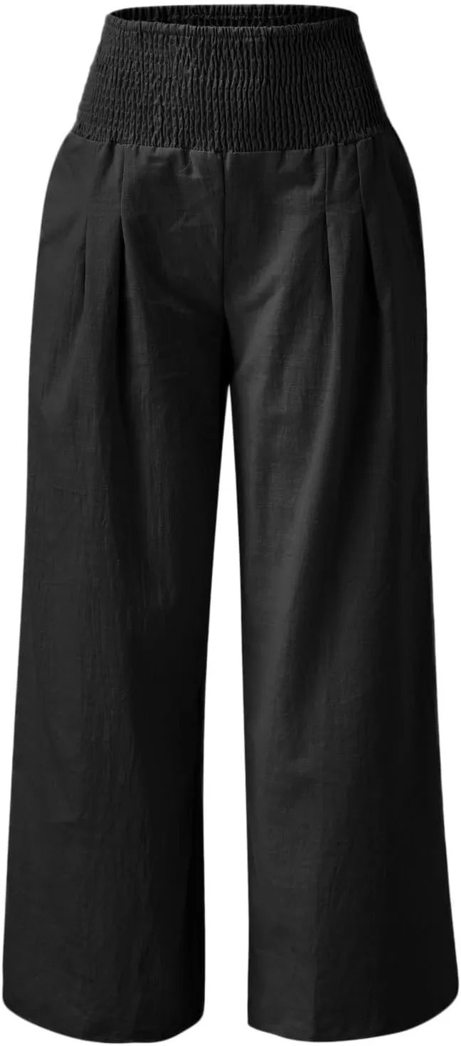 Linen Pants for Women Pleated High Waisted Wide Leg Pants Boho 2025 Summer Casual Pants Baggy Palazzo Pants