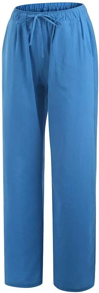 Linen Pants Women Summer 2025 Drawstring Waist Wide Leg Pants Lounge Palazzo Pants Loose Flowy Beach Vacation Outfits