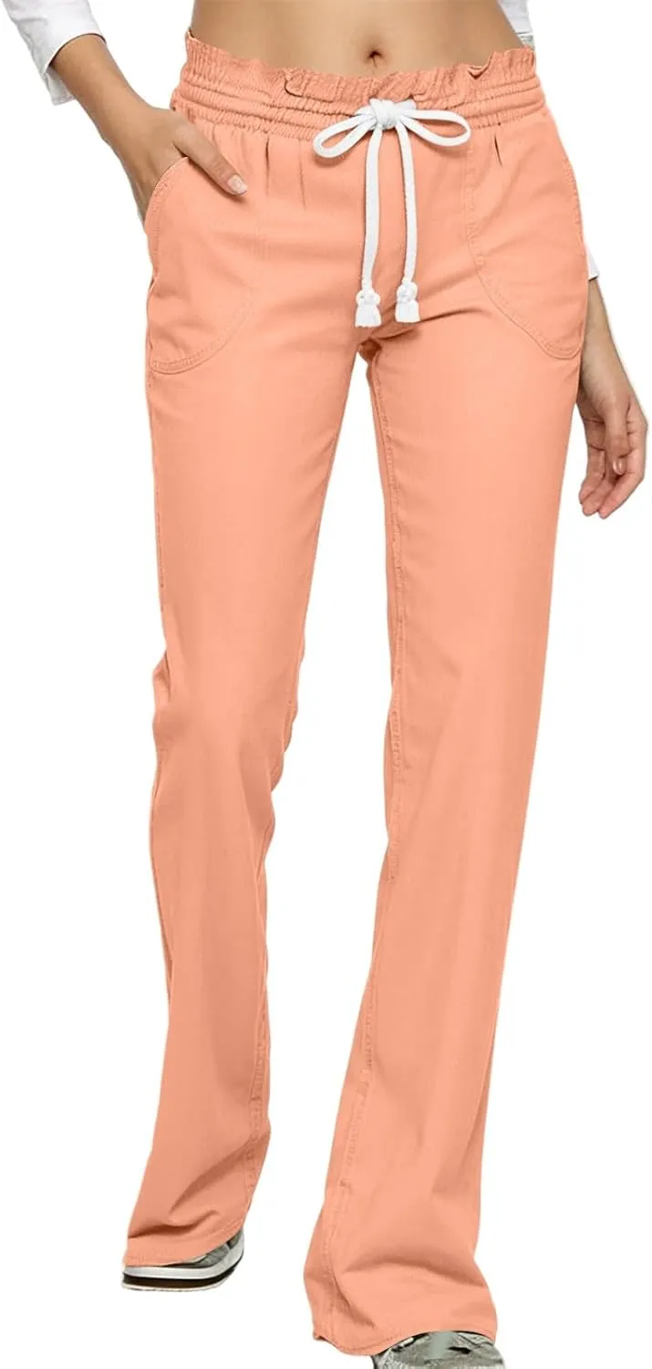 Linen Wide Leg Pants for Women Casual Summer Elastic Waist Loose Fit Beach Pants Comfy Flowy Lounge Pant with Pockets