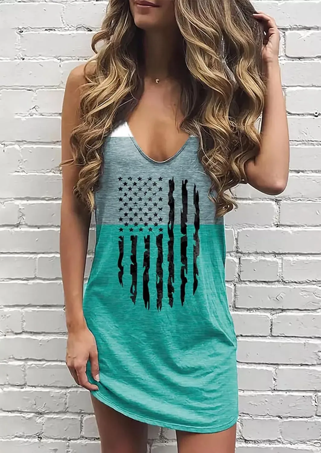 Live Simple Coconut Tree Sleeveless Mini Dress Summer Beach Mini Dress Women's Summer Casual Sexy V Neck Mini Tank Dress