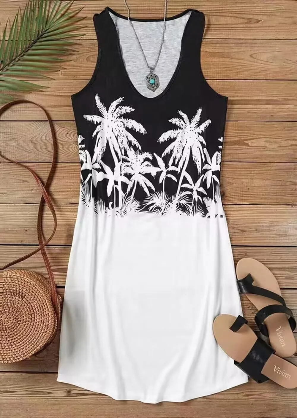 Live Simple Coconut Tree Tank Mini Dresses Women Summer Sundresses Casual Sleeveless Vacation Beach Short Summer Dress
