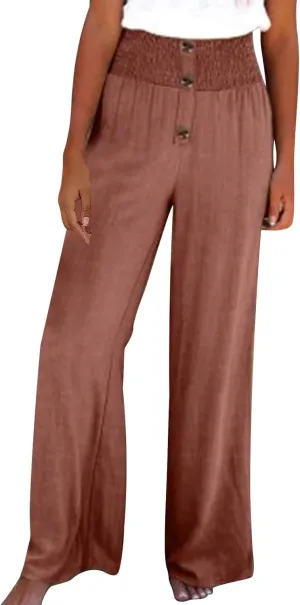 Lmdudan Women Linen Palazzo Pants 2025 Summer Boho Wide Leg High Waist Casual Lounge Pant Beach Travel Vacation Outfits