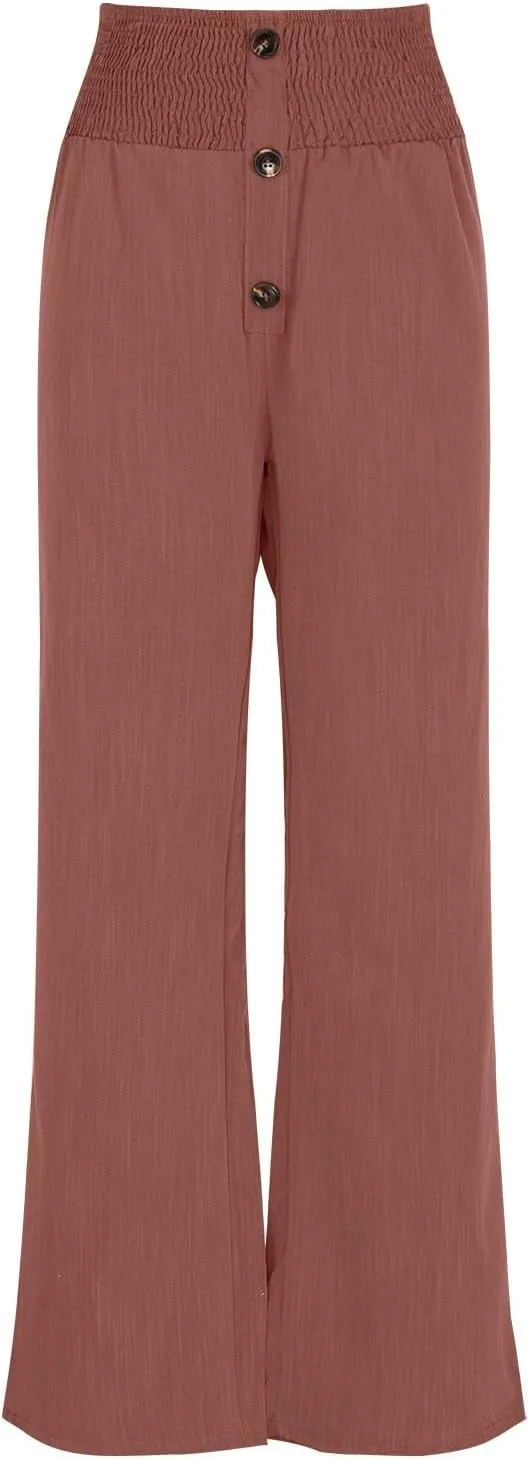 Lmdudan Women Linen Palazzo Pants 2025 Summer Boho Wide Leg High Waist Casual Lounge Pant Beach Travel Vacation Outfits