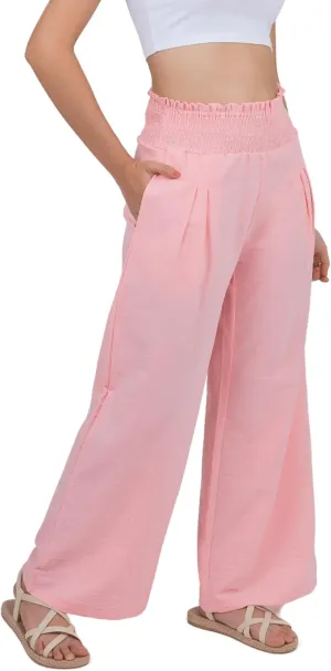 LOFBAZ Women Linen Wide Leg Palazzo Pants Flowy Casual Boho Trousers High Waist Beach Lounge Long Pant with Pockets