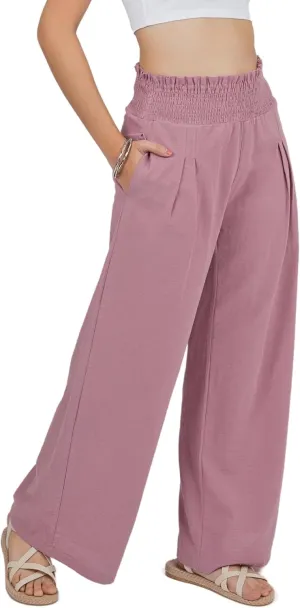 LOFBAZ Women Linen Wide Leg Palazzo Pants Flowy Casual Boho Trousers High Waist Beach Lounge Long Pant with Pockets