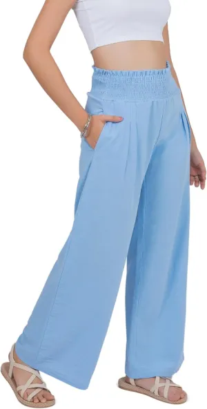 LOFBAZ Women Linen Wide Leg Palazzo Pants Flowy Casual Boho Trousers High Waist Beach Lounge Long Pant with Pockets