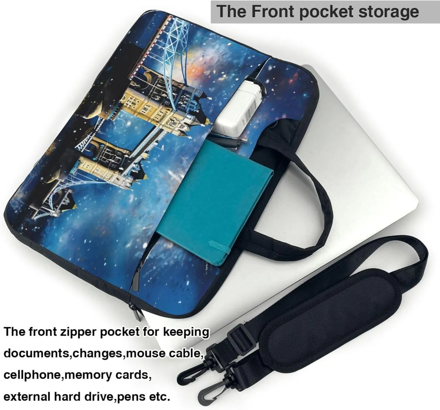 London Fireworks Landscape Laptop Shoulder Bag for Women, Laptop Sleeve Case Durable Computer Bag