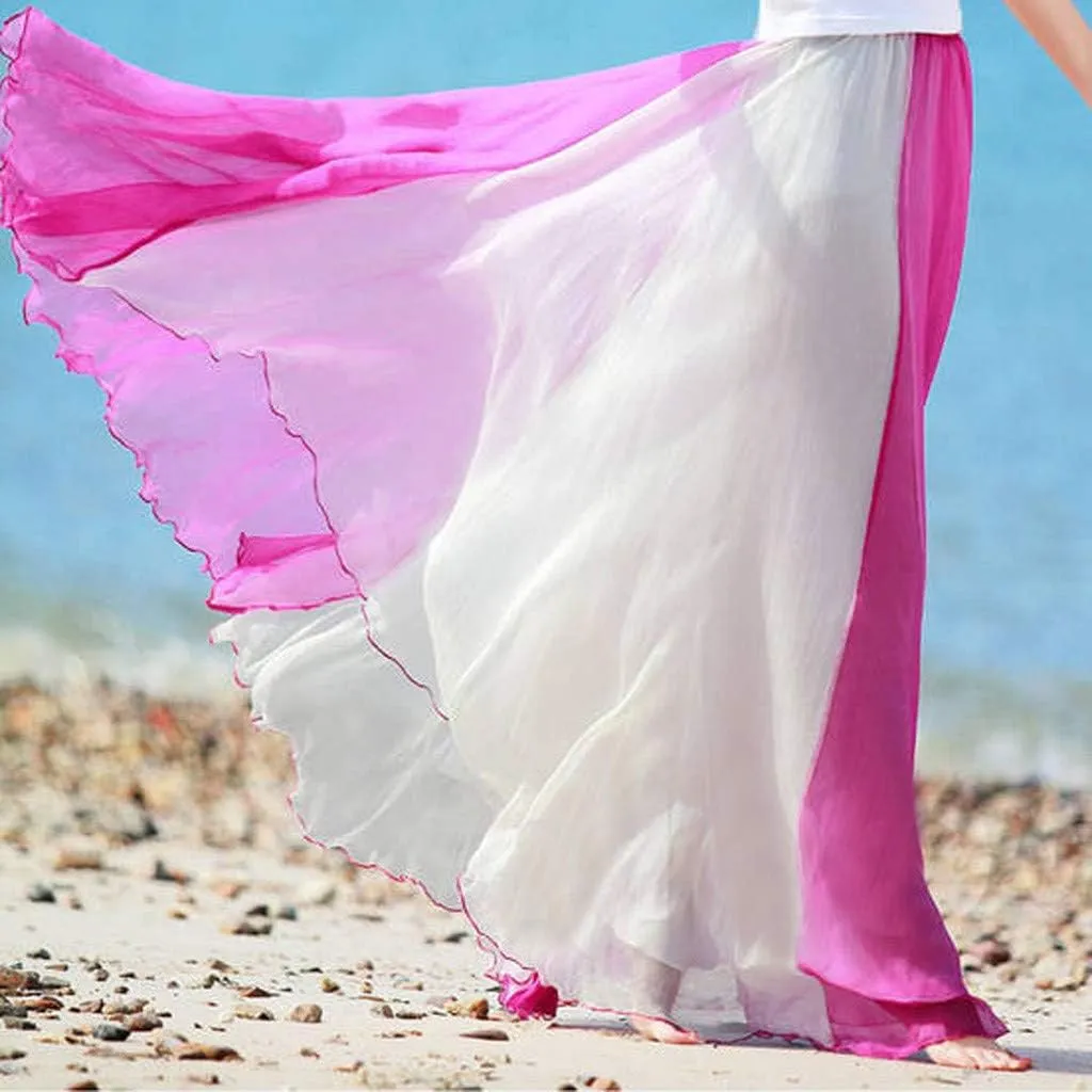 Long Flowy Skirts for Women Retro Boho Maxi Skirt Summer Beach Floral Skirt Plus Size Pleated Skirt Hawaiian Vacation Outfits
